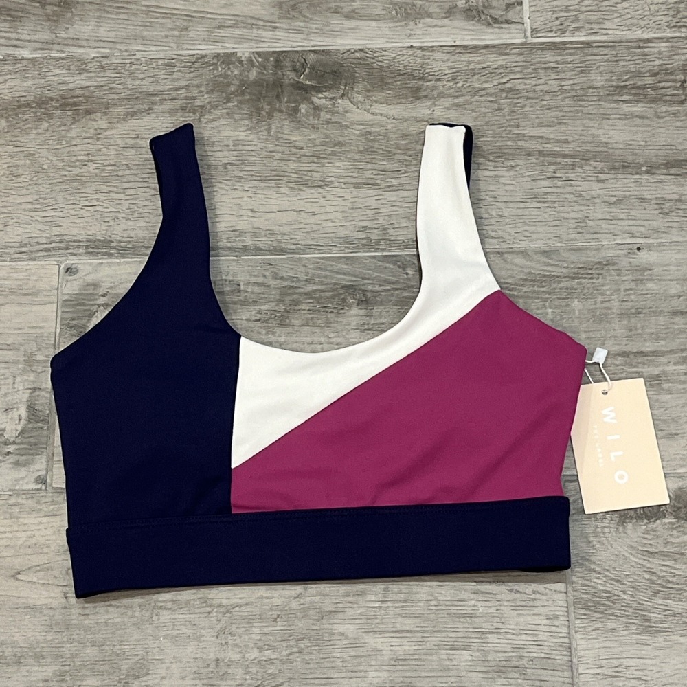 Wilo The Label Womens Size XS Color Block Navy Pink White Yoga Sports‎ Bra NWT